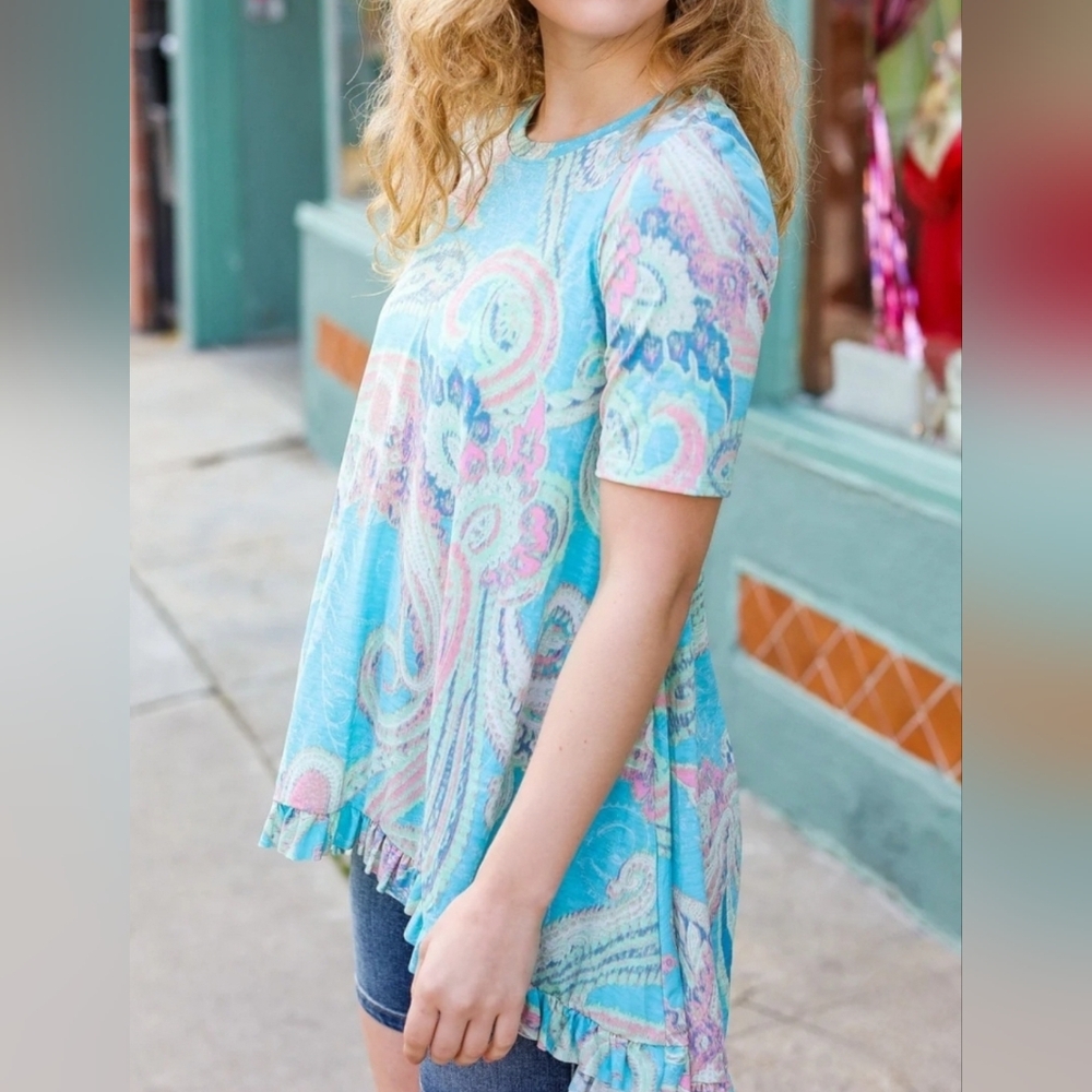 Paisley Ruffle Hem High-Lo Top